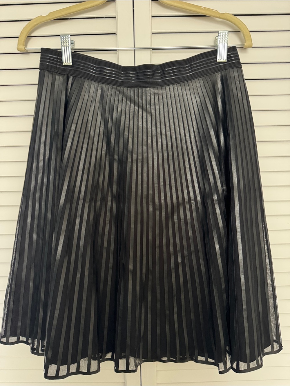 Catherine Malandrino Black Sheer-Striped Pleated Circle Skirt